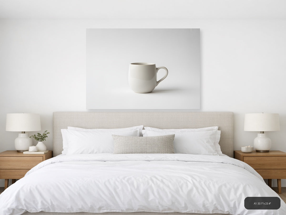 Minimalist White Ceramic Mug Still Life Wall Art — A1 / Bedroom