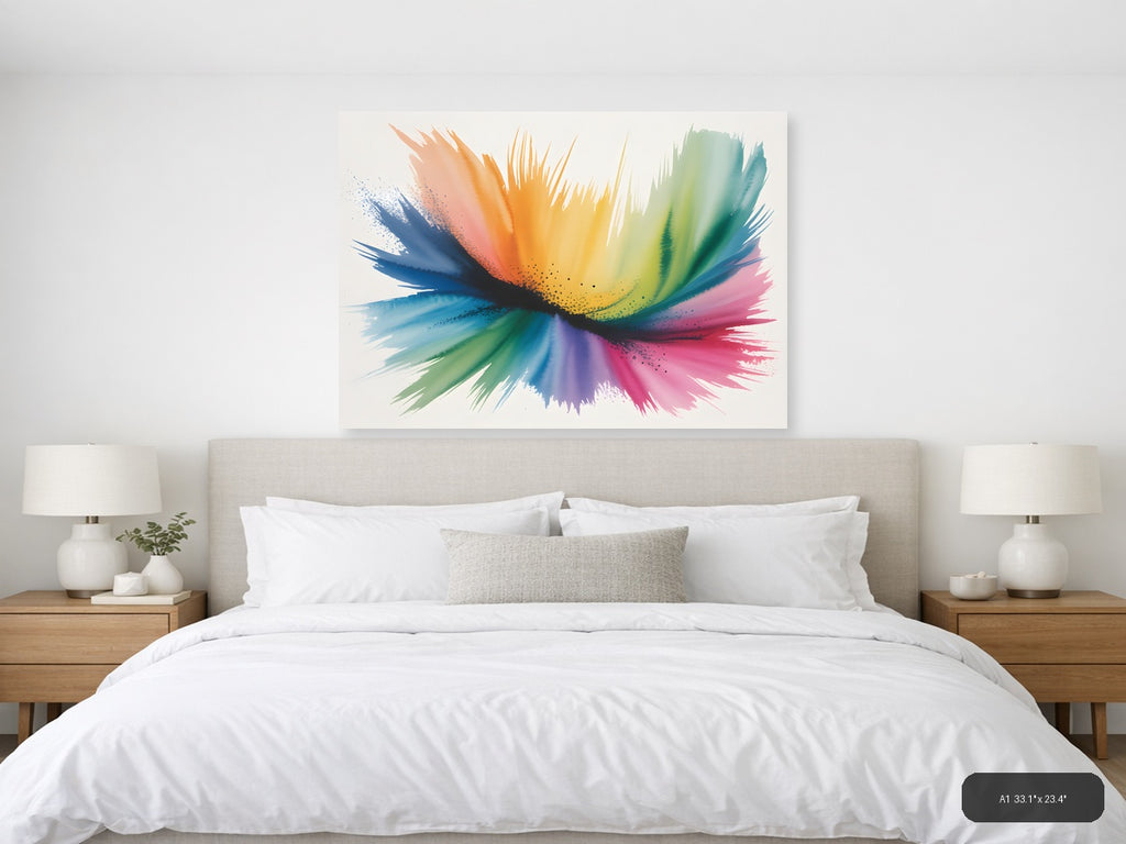 Rainbow Watercolor Splash Abstract Wall Art — A1 / Bedroom