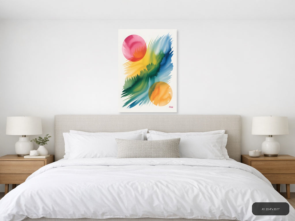 Colorful Watercolor Circles and Brushstrokes Wall Art — A1 / Bedroom
