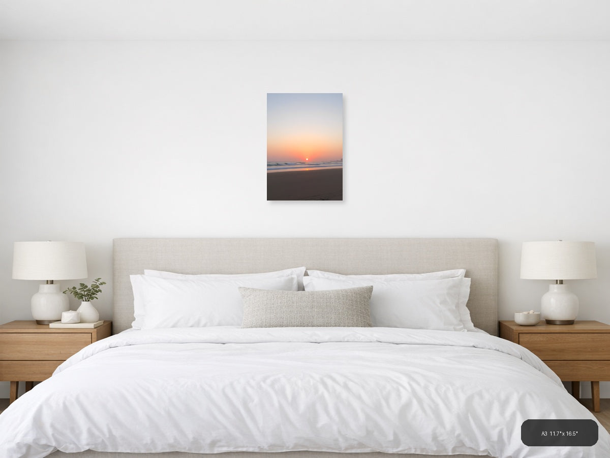 Minimalist Sunset Beach Ocean Waves Wall Art — A3 / Bedroom