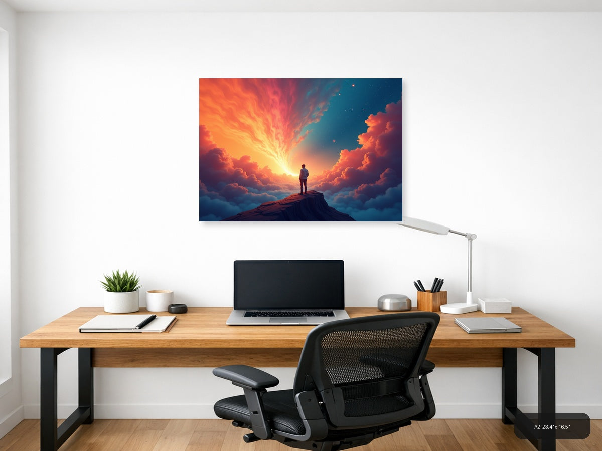 Sunset Sky Abstract Figure on Mountain Peak Wall Art — A2 / Office