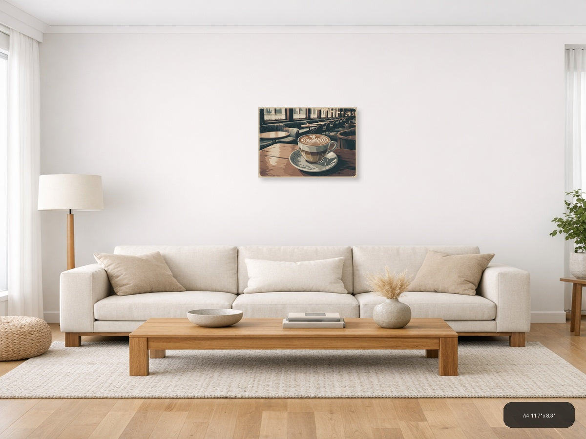 Vintage Café Latte Art Coffee Shop Wall Art — A4 / Living Room