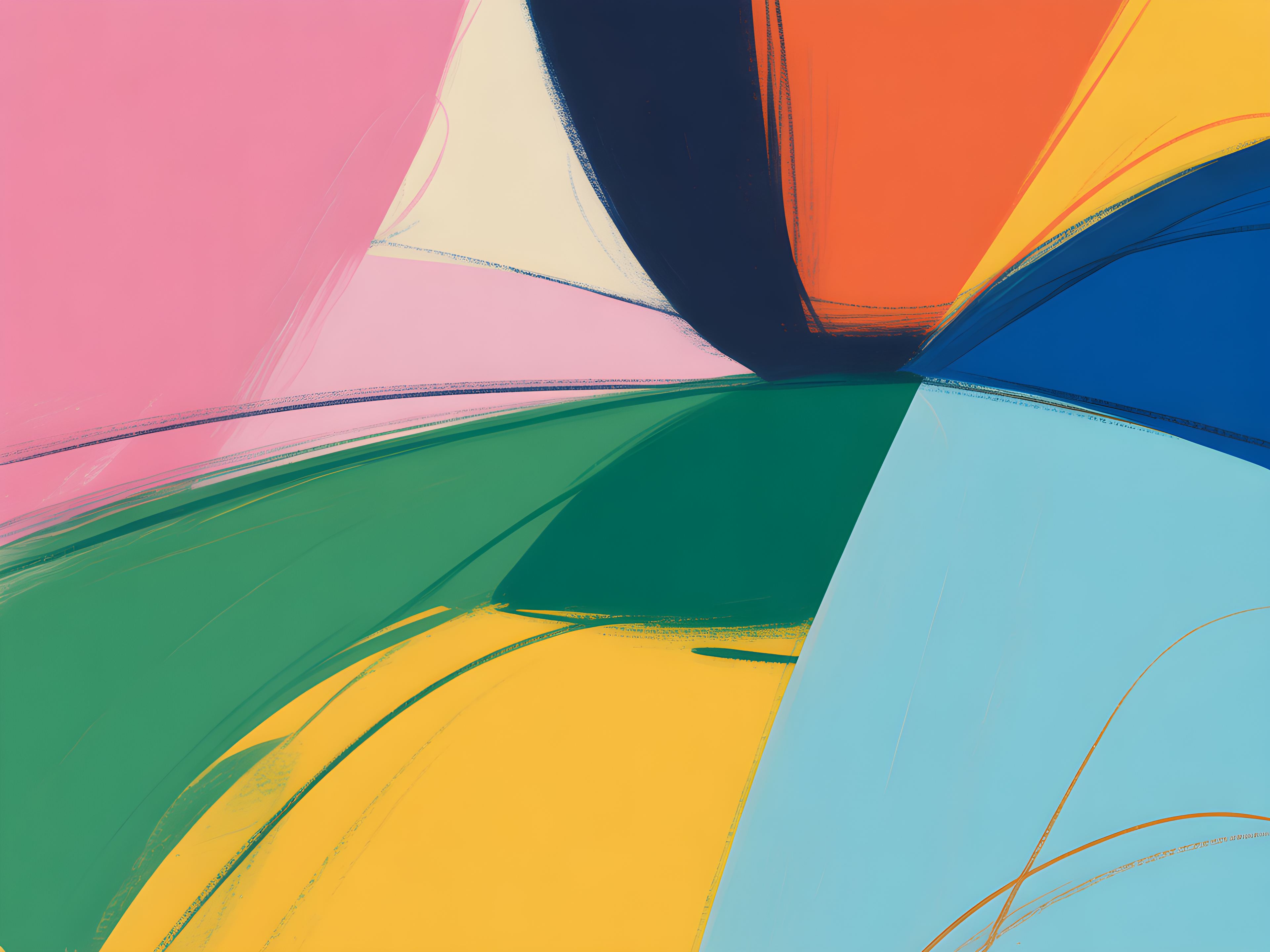 Colorful Abstract Curved Shapes Modern Landscape Wall Art