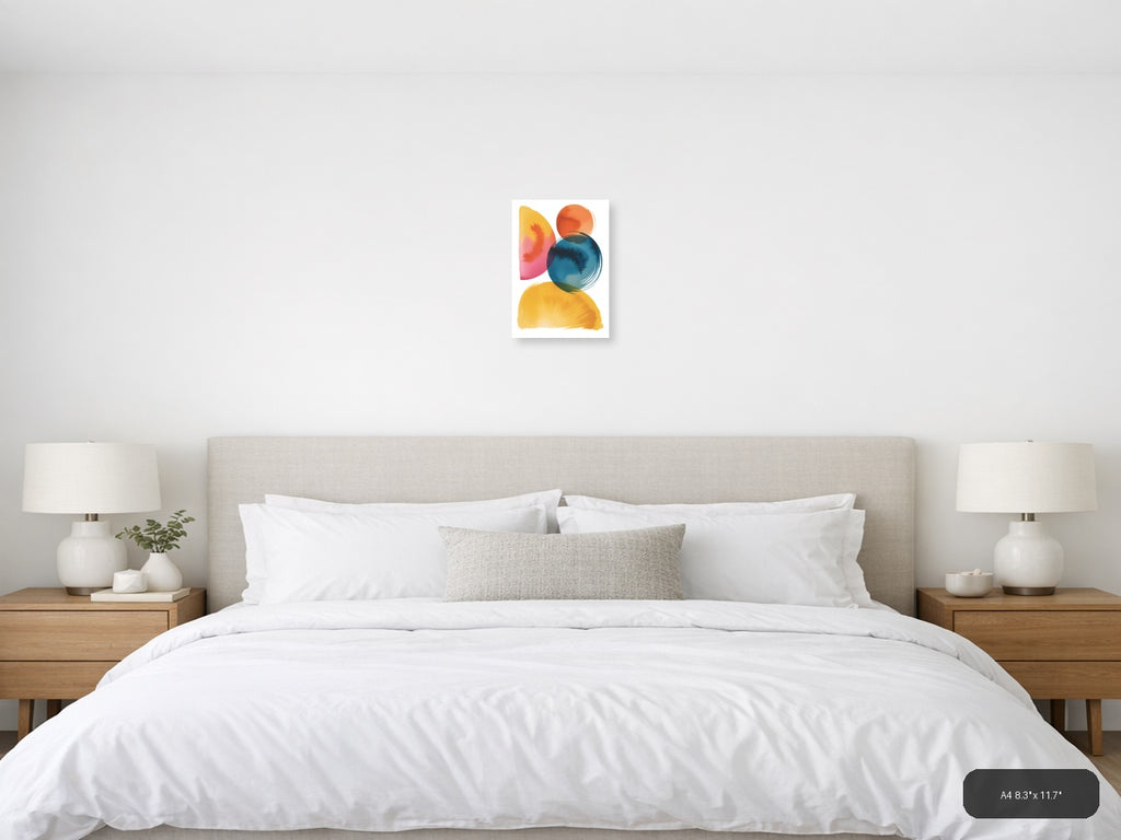 Colorful Abstract Watercolor Circles & Shapes Wall Art — A4 / Bedroom