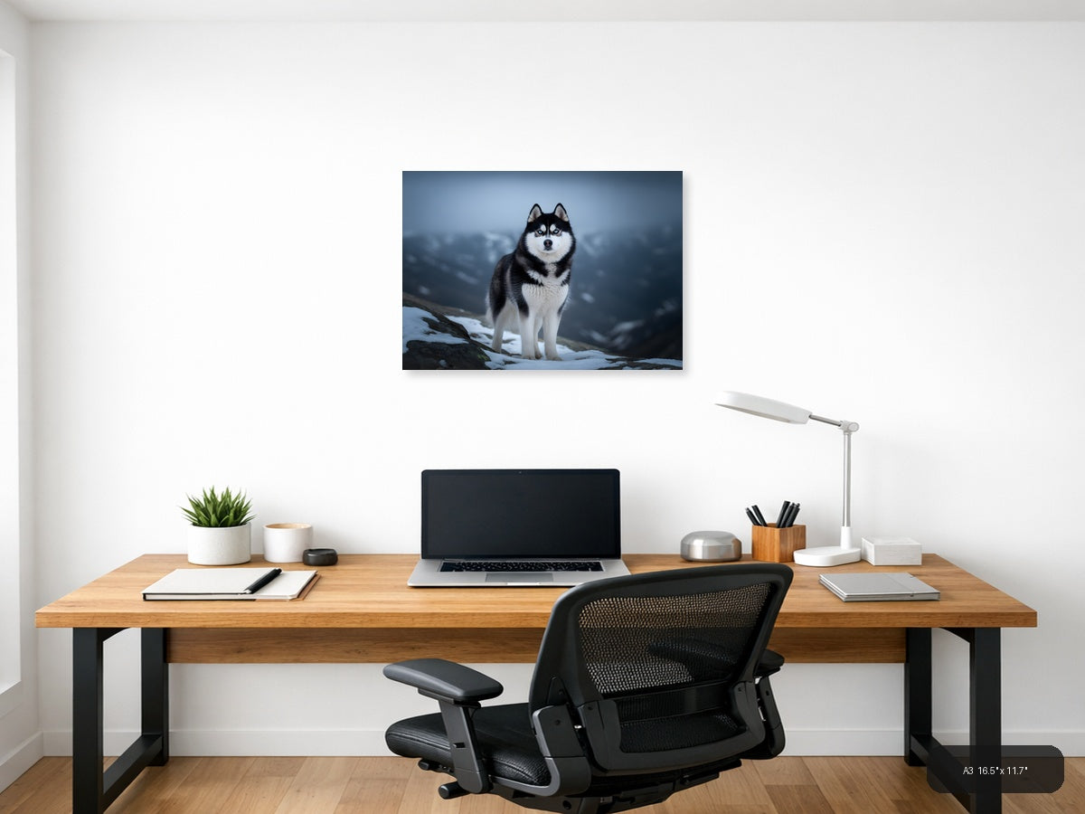 Husky in Mountain Snow Storm - Wildlife Photography Wall Art — A3 / Office