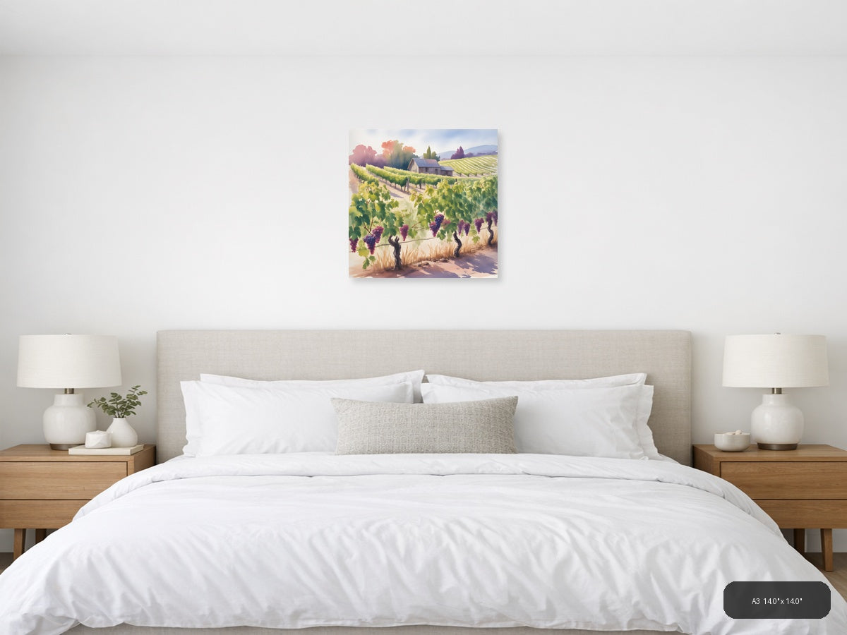 Vineyard Harvest Watercolor Wine Country Wall Art — A3 / Bedroom