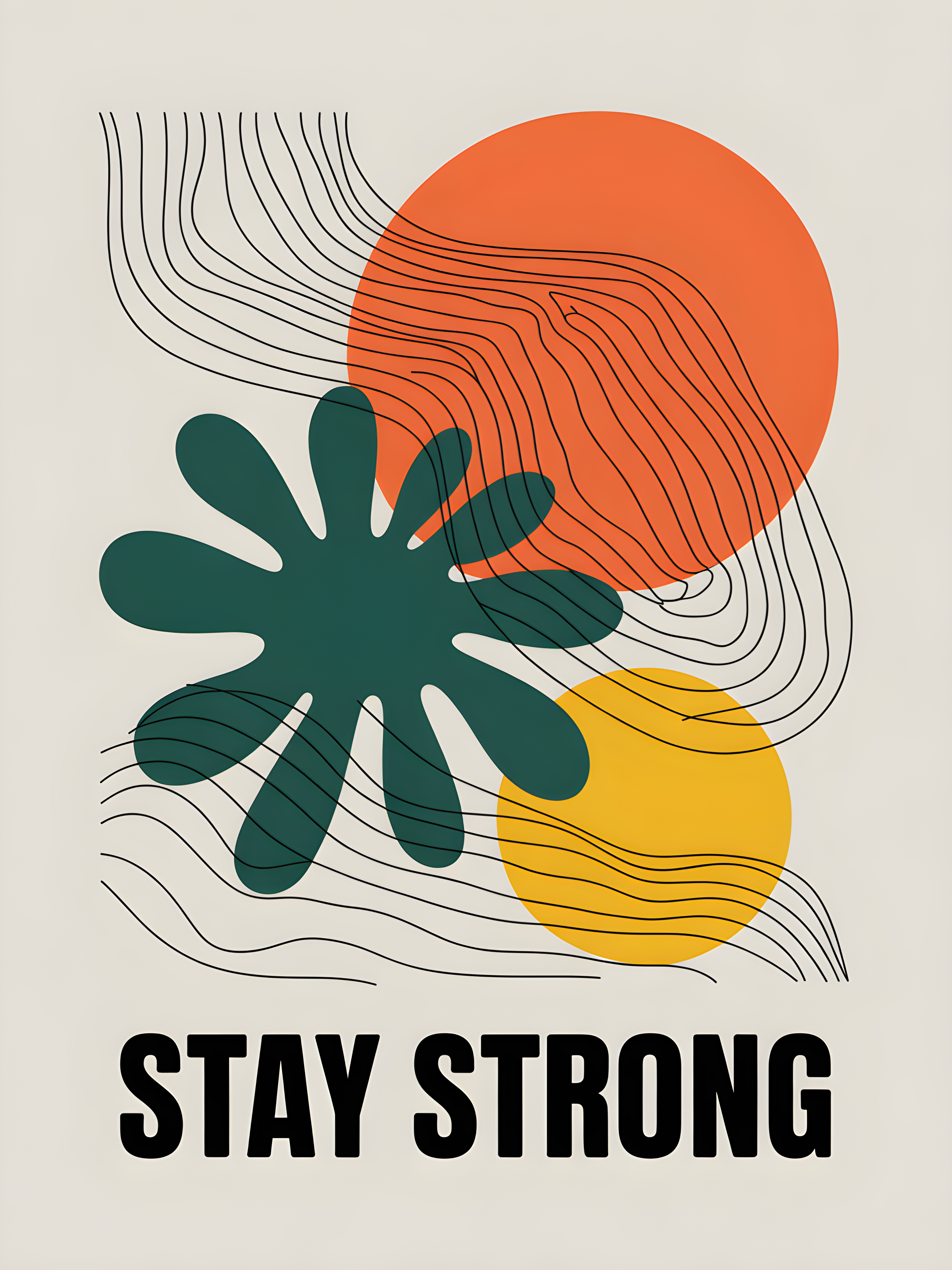 Stay Strong Line Art Print with Geometric Shapes Wall Art