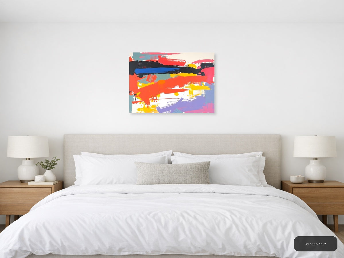 Vibrant Abstract Brushstrokes Landscape Wall Art — A3 / Bedroom