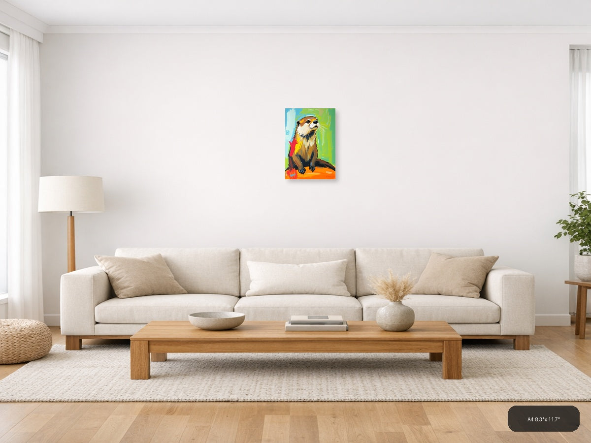 Colorful Abstract Otter Portrait Wall Art — A4 / Living Room