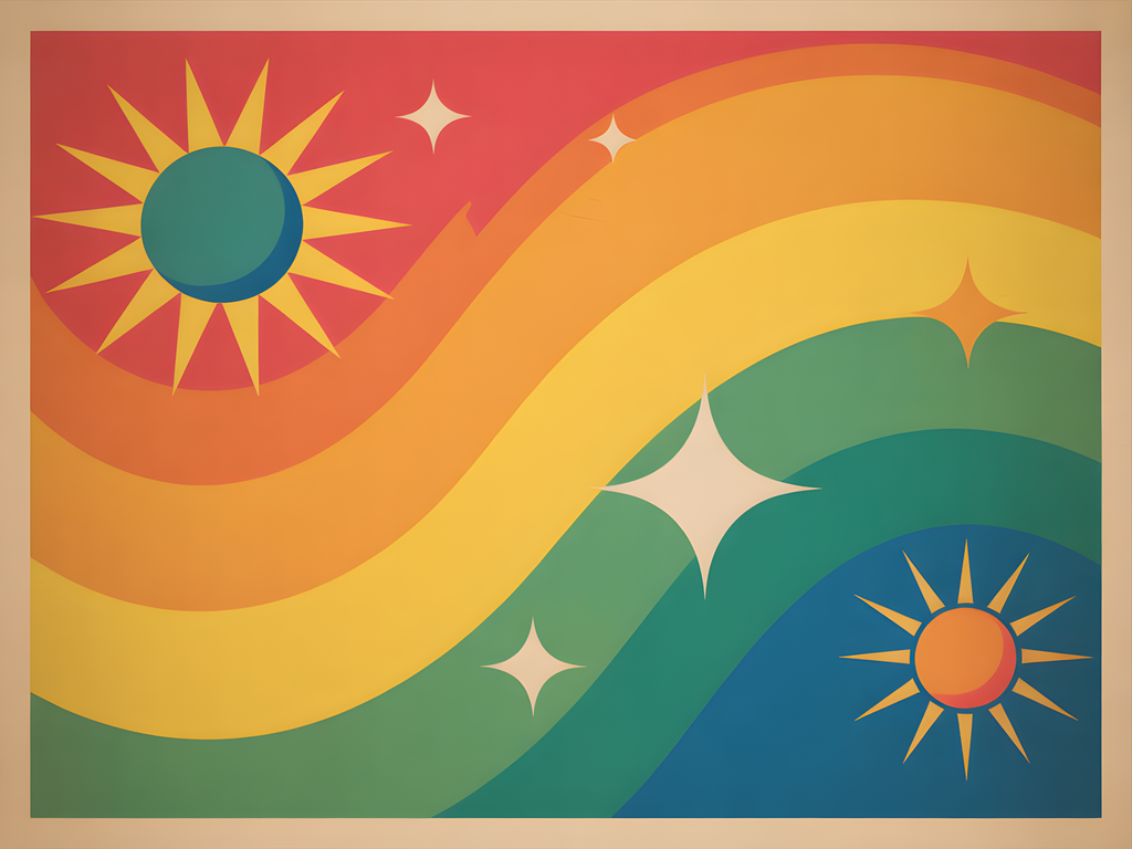 Vintage Sunset Landscape with Suns & Stars Wall Art