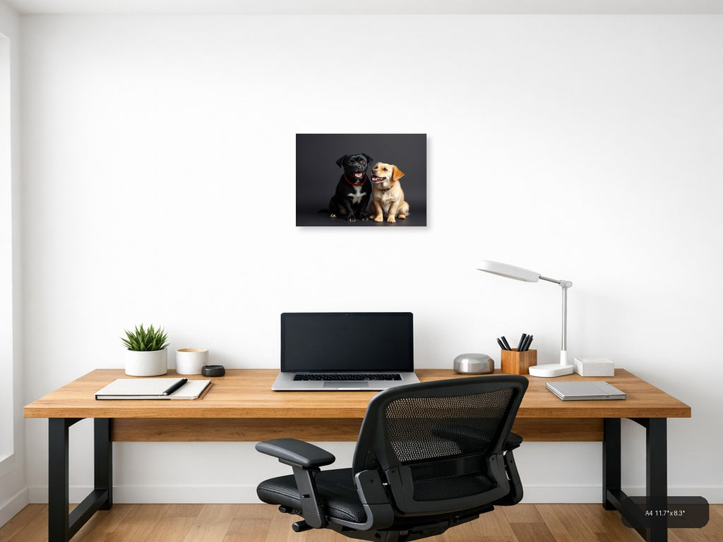 Two Happy Labradors Portrait on Gray | Minimalist Dog Wall Art — A4 (Office)