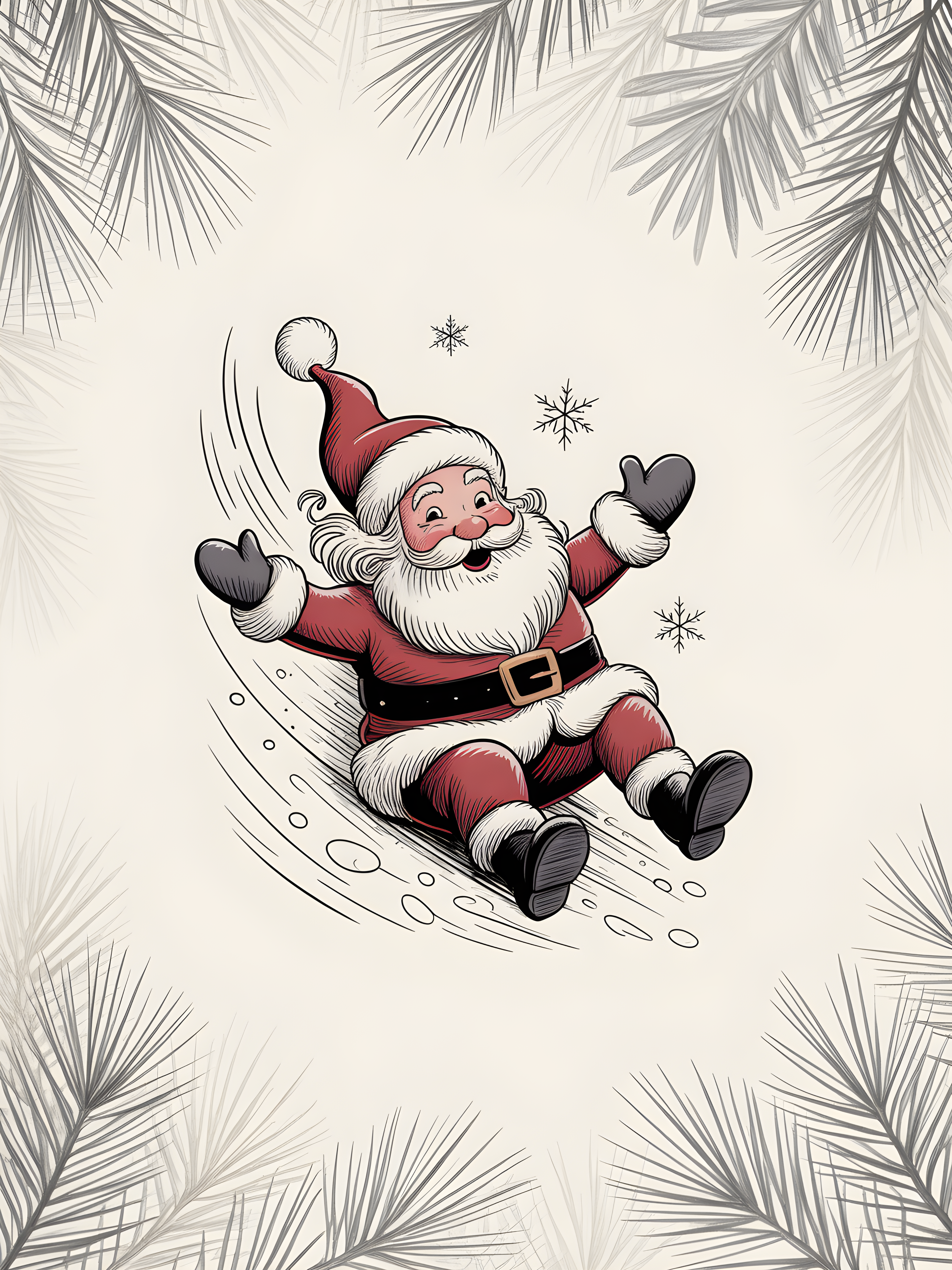 Santa Sledding Line Art Christmas Wall Art