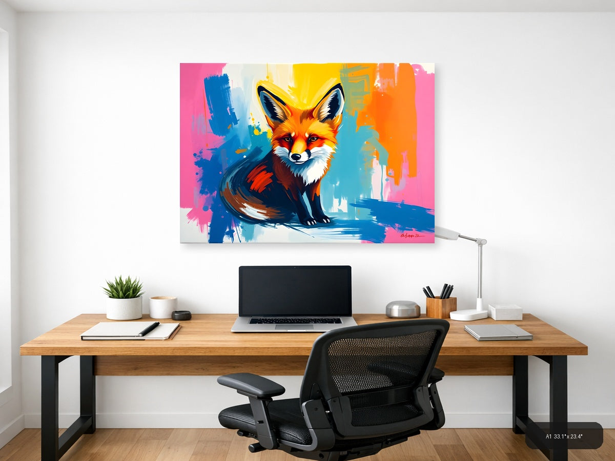 Colorful Abstract Fox Portrait - Modern Pop Art Wall Art — A1 / Office