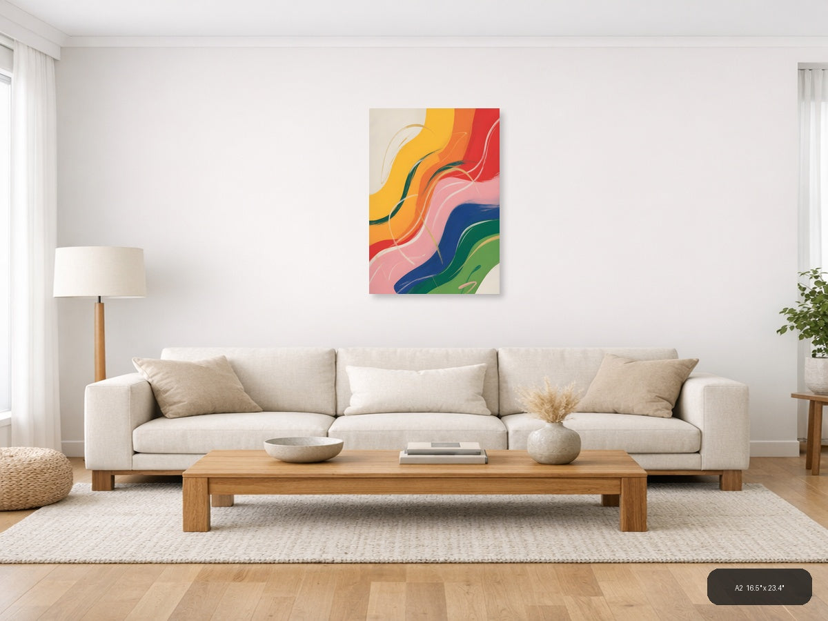 Colorful Abstract Waves Rainbow Flow Wall Art — A2 / Living Room