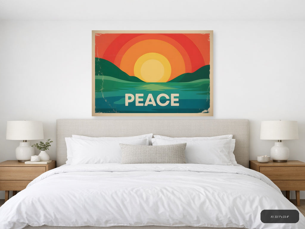 Vintage Sunset Over Water Peace Landscape Wall Art — A1 / Bedroom