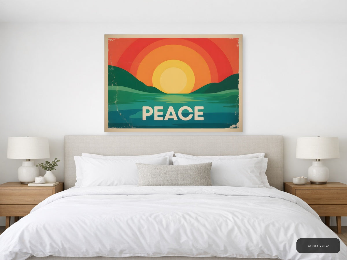 Vintage Sunset Over Water Peace Landscape Wall Art — A1 / Bedroom