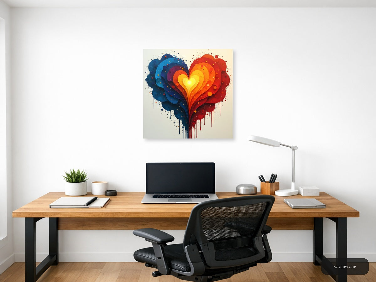 Abstract Layered Heart with Blue & Red Gradient Wall Art — A2 / Office