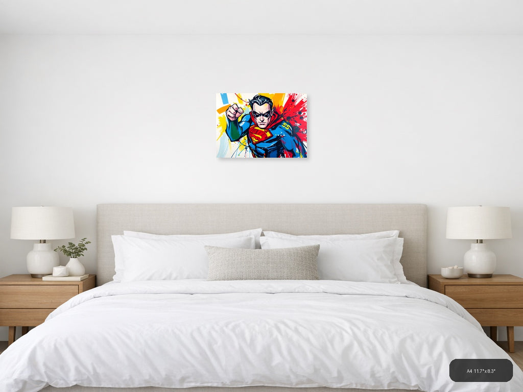 Superman Pop Art Abstract Splatter Wall Art — A4 / Bedroom