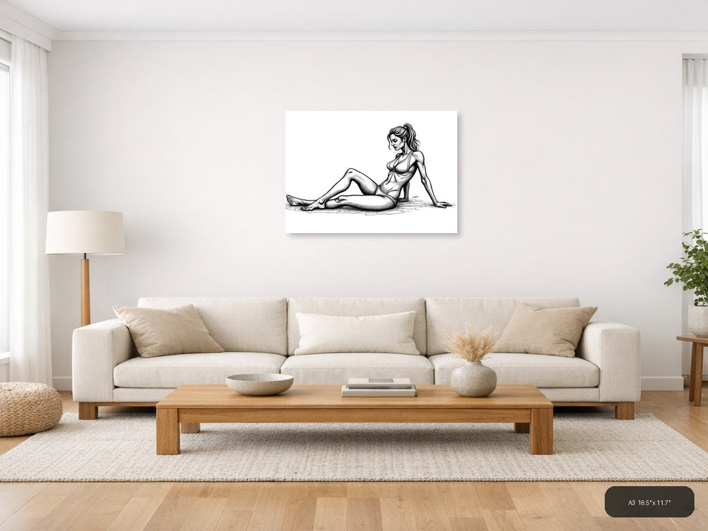Reclining Woman Line Art Portrait Wall Art — A3 / Living Room