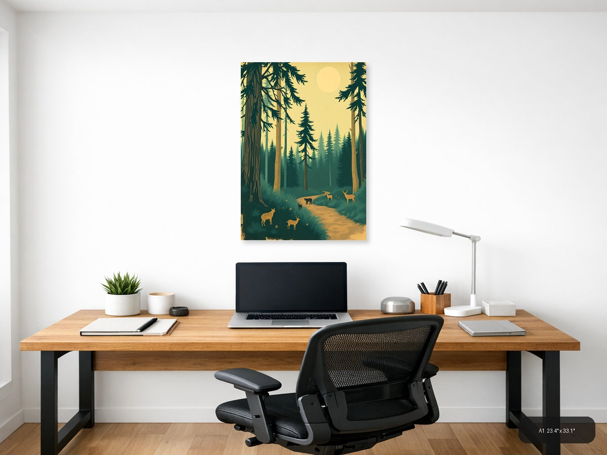 Vintage Forest Wildlife Path Landscape Wall Art — A1 / Office