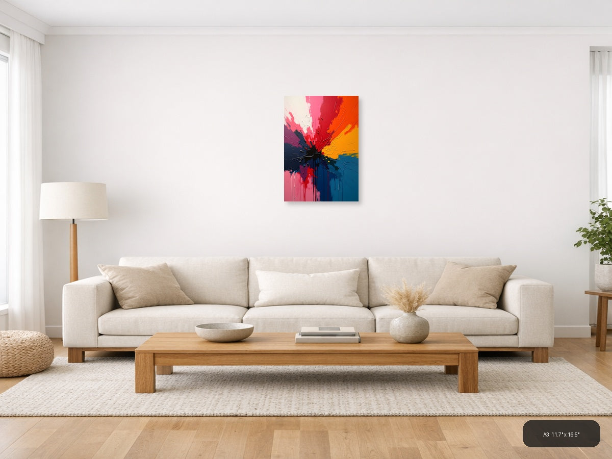 Vibrant Abstract Explosion Centre - Modern Splash Wall Art — A3 / Living Room