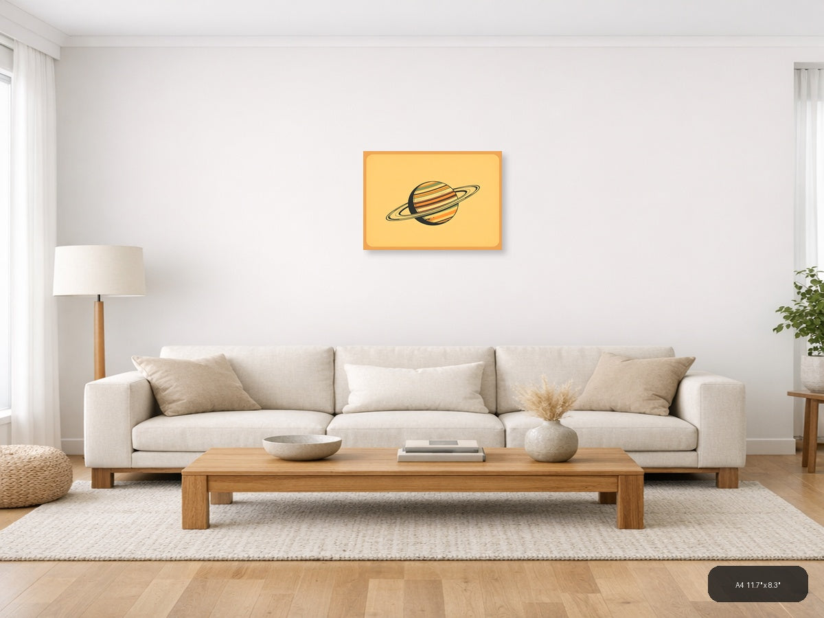Vintage Saturn Planet with Rings Illustration Wall Art — A4 / Living Room