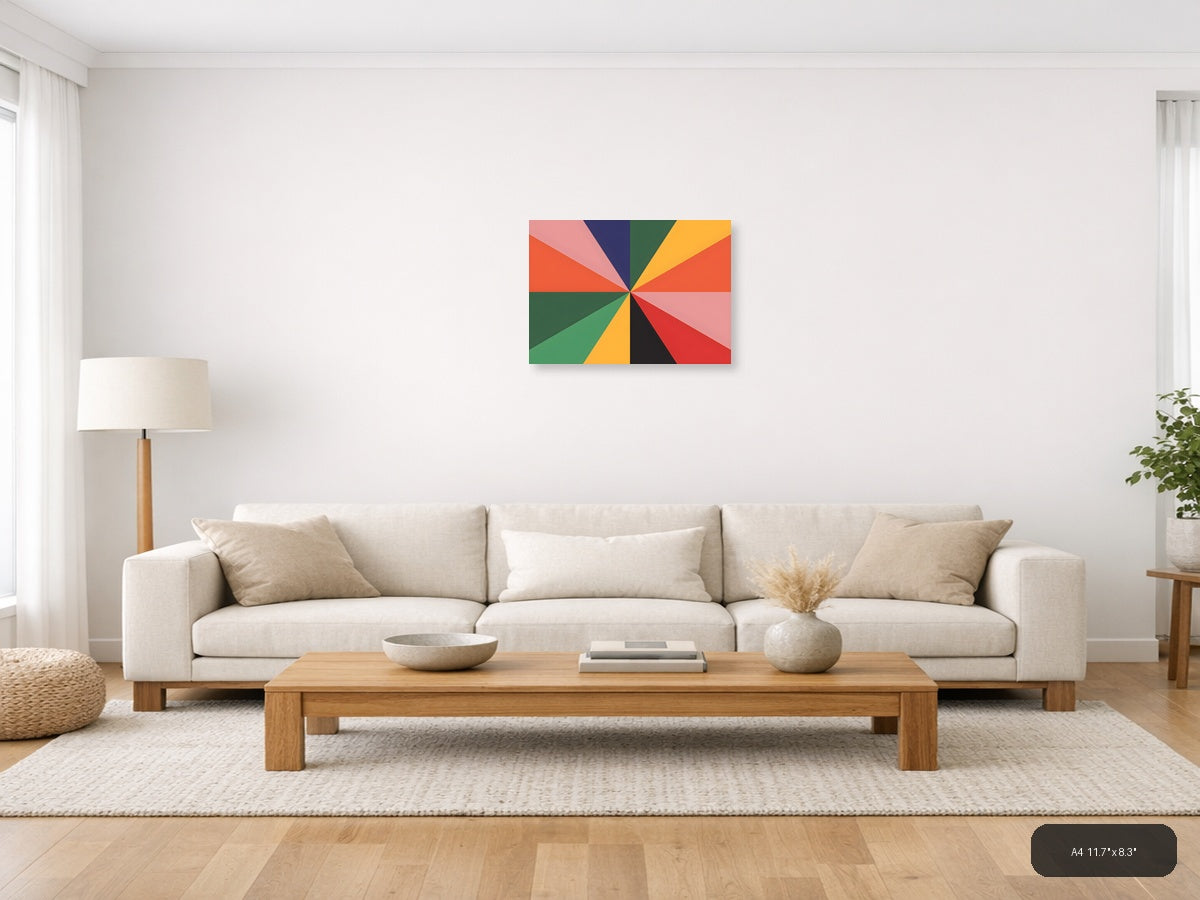 Colorful Geometric Sunburst Pattern Photography Wall Art — A4 / Living Room