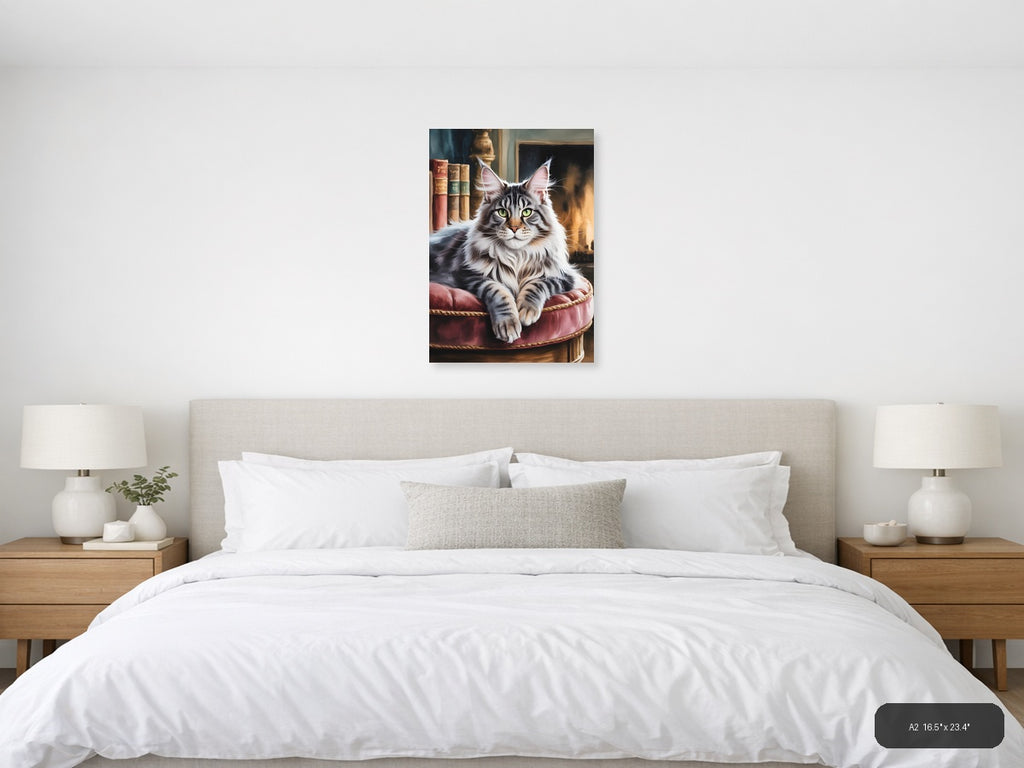 Majestic Tabby Cat Portrait Watercolor Wall Art — A2 / Bedroom