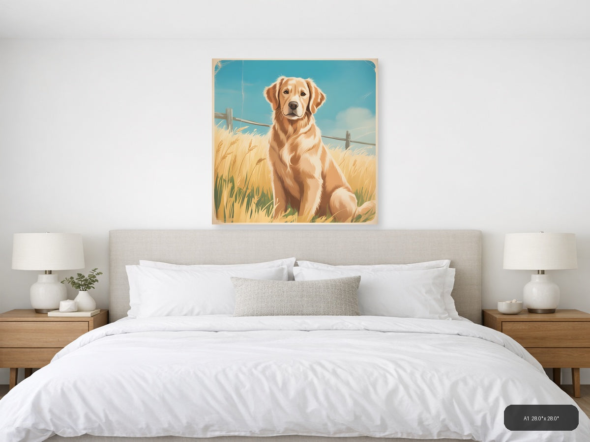 Golden Retriever in Wheat Field Vintage Wall Art — A1 / Bedroom