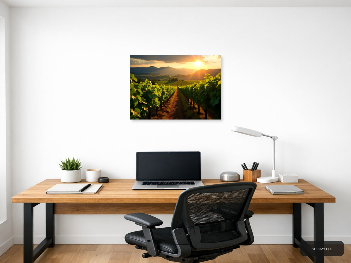 Vineyard Sunset Mountain Landscape Photography Wall Art — A3 / Office