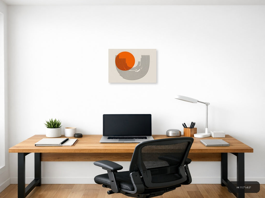 Orange Circle Line Art Modern Abstract Wall Art — A4 / Office