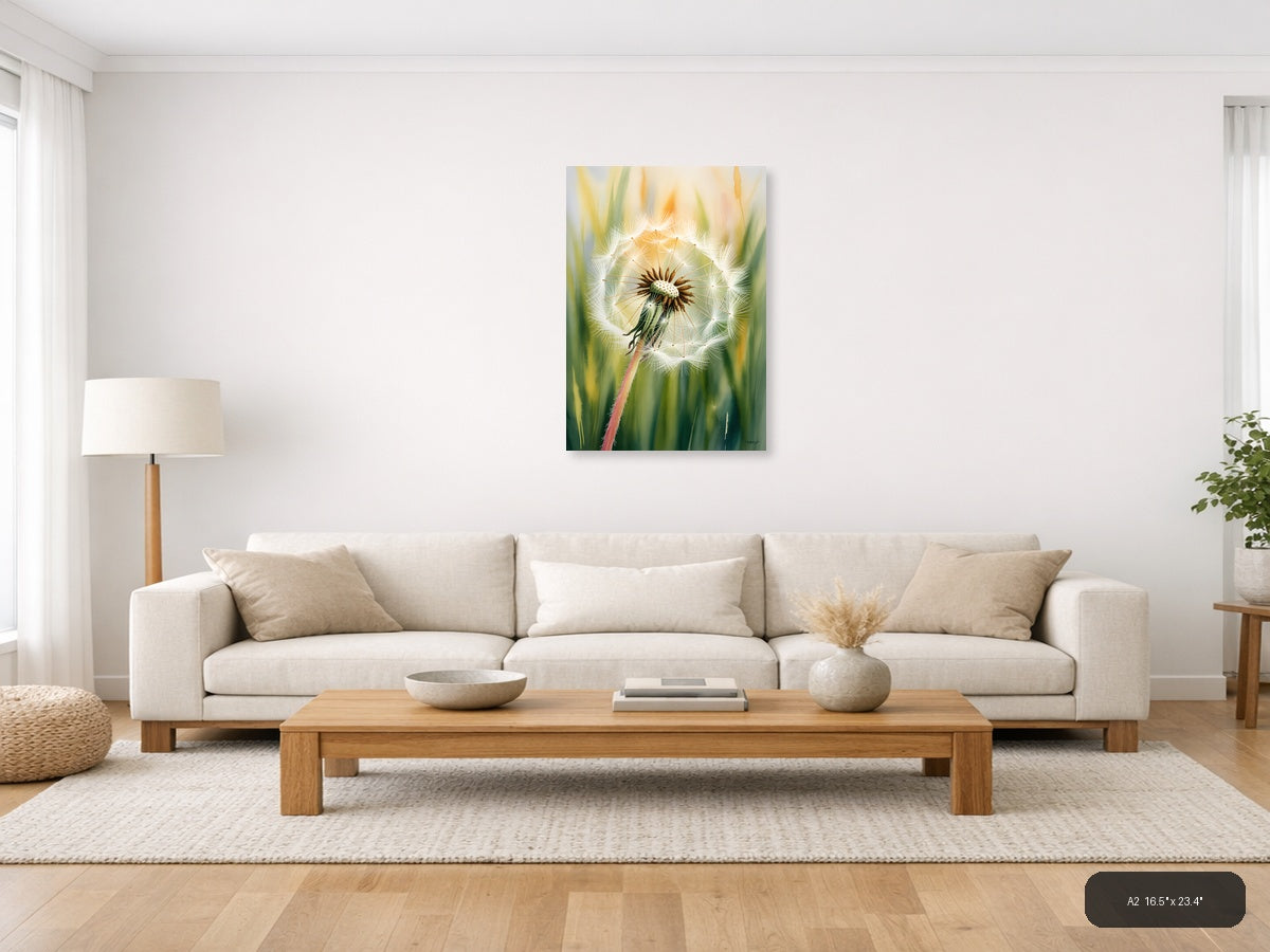 Dandelion Seedhead Watercolor Painting Wall Art — A2 / Living Room