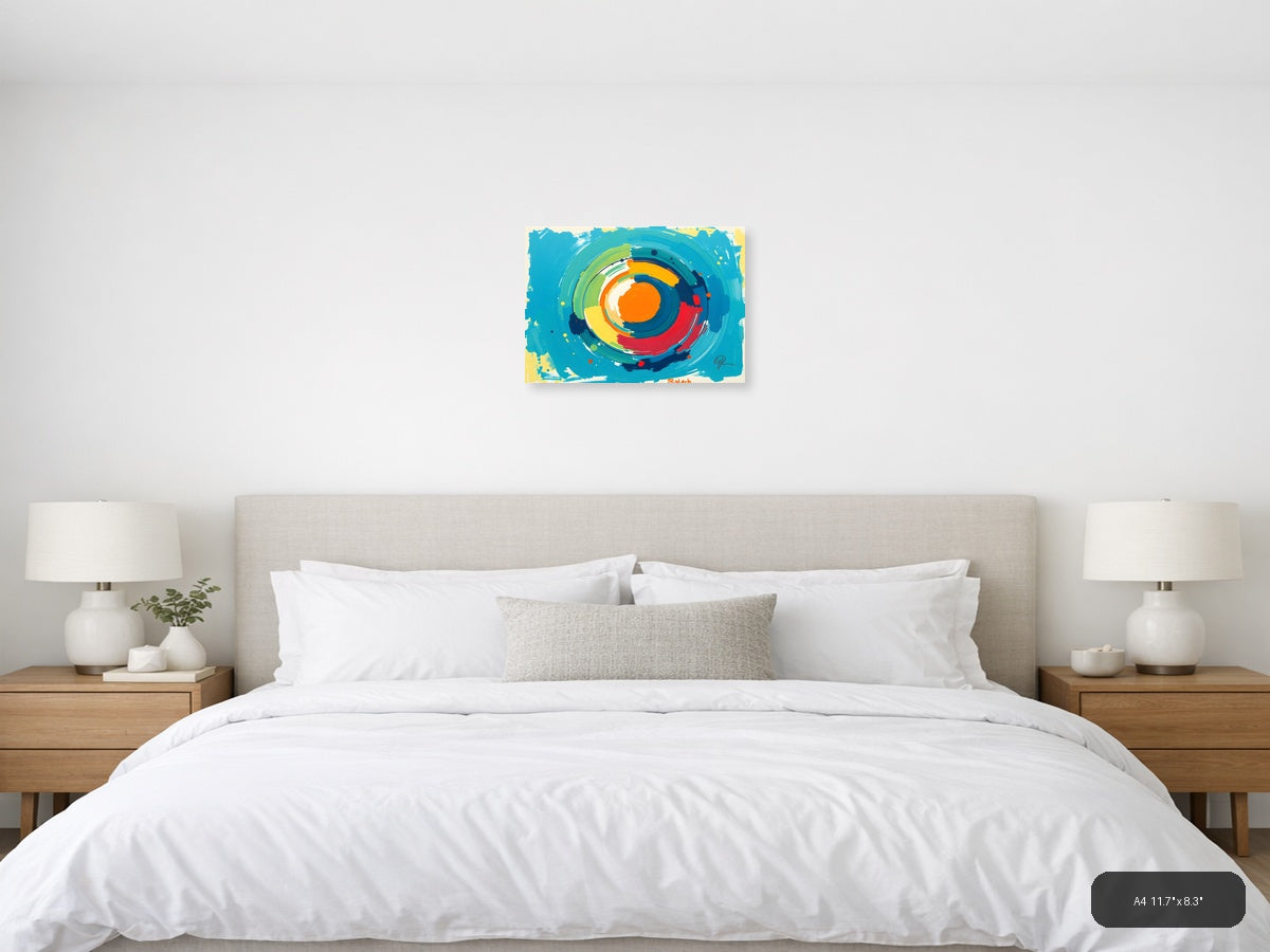 Colorful Abstract Concentric Circles Modern Wall Art — A4 / Bedroom