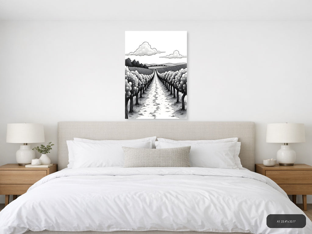 Cotton Field Pathway Line Art Wall Art — A1 / Bedroom