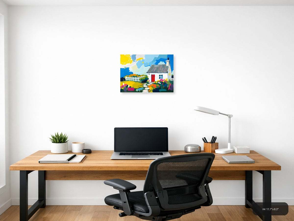 Colorful Cottage Garden Abstract Landscape Wall Art — A4 / Office