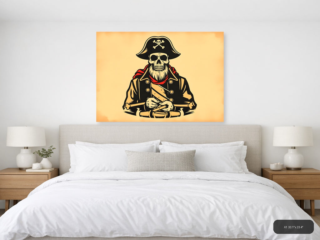 Pirate Skull Captain Vintage Illustration Wall Art — A1 / Bedroom