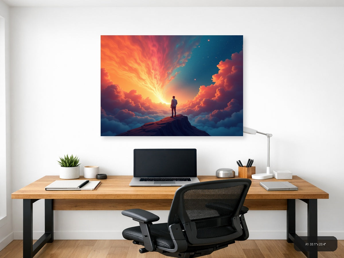Sunset Sky Abstract Figure on Mountain Peak Wall Art — A1 / Office