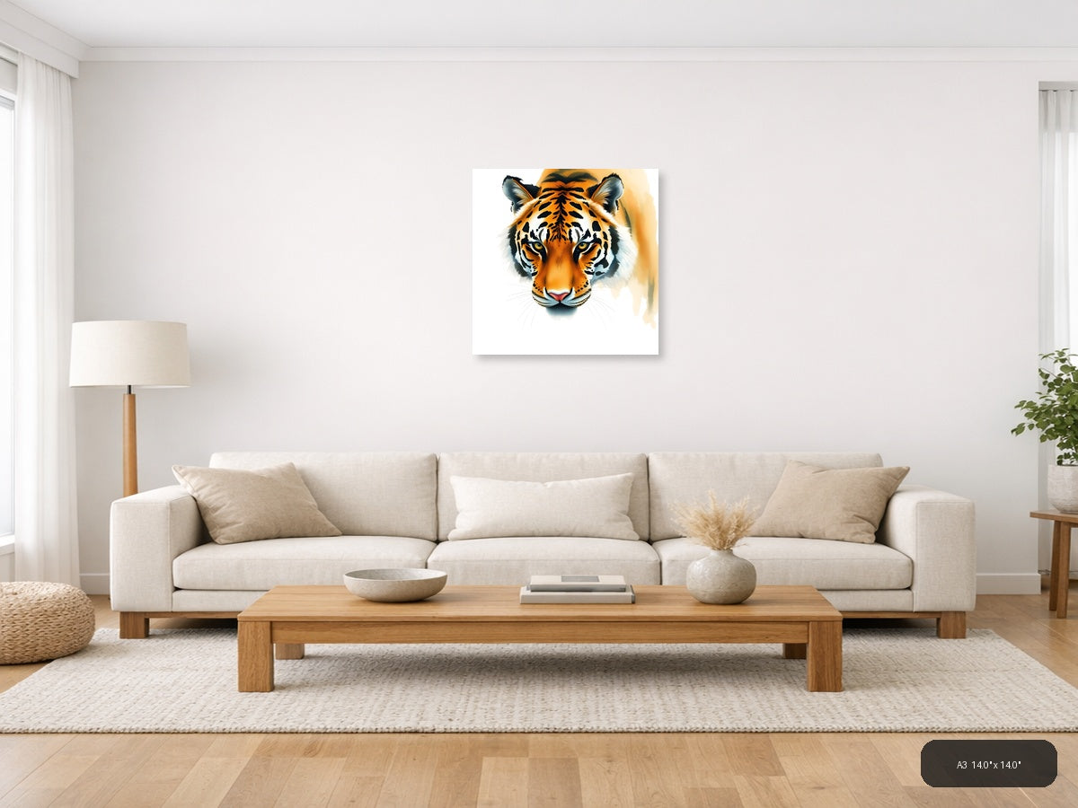 Tiger Face Watercolor Portrait Square Wall Art — A3 / Living Room