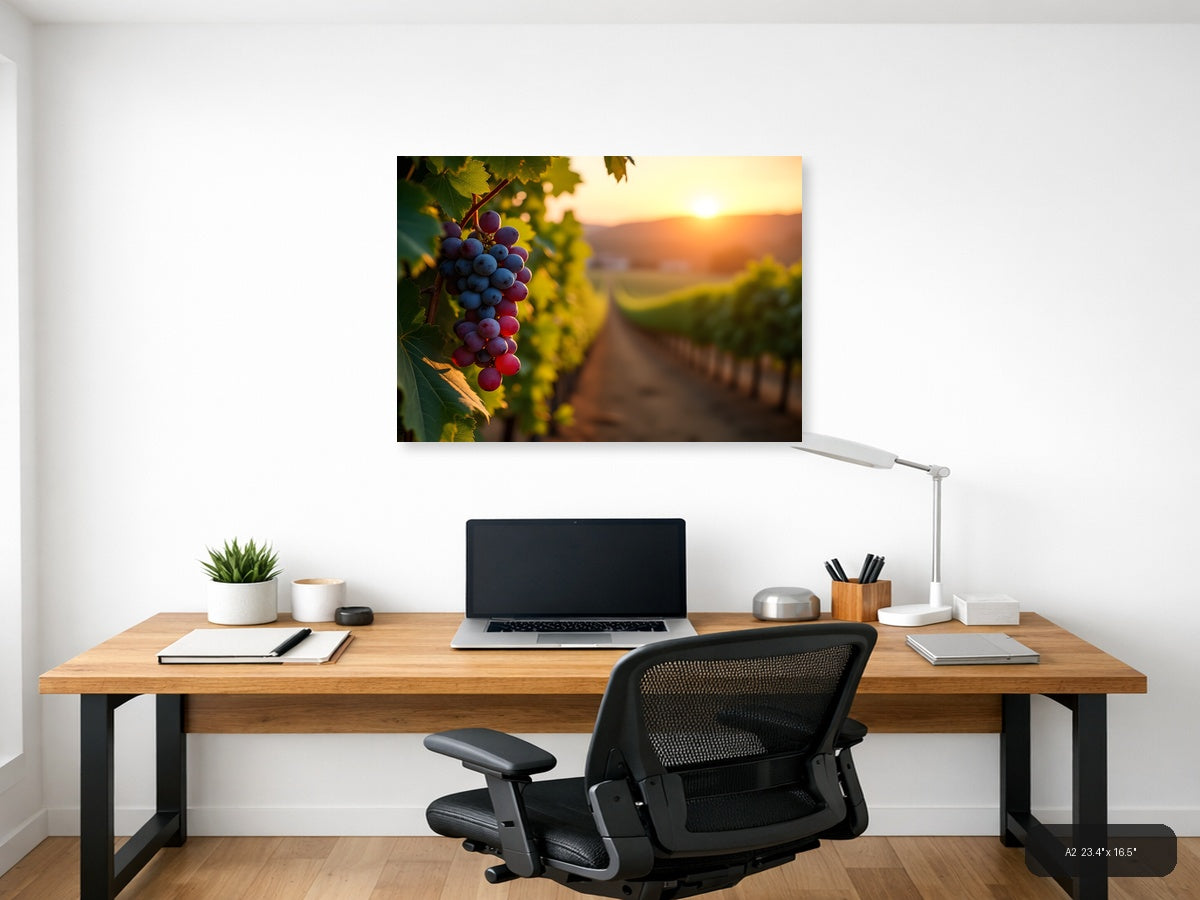 Vineyard Sunset with Purple Grapes Photography Wall Art — A2 / Office