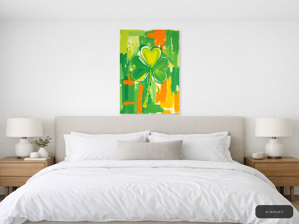 Abstract Four Leaf Clover with Heart - Green Wall Art — A1 / Bedroom