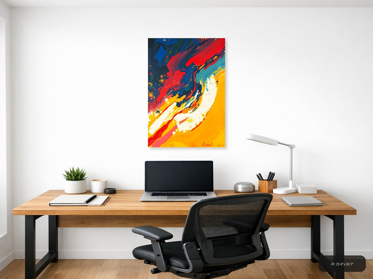 Bold Abstract Swirls Red Blue Yellow Wall Art — A1 / Office