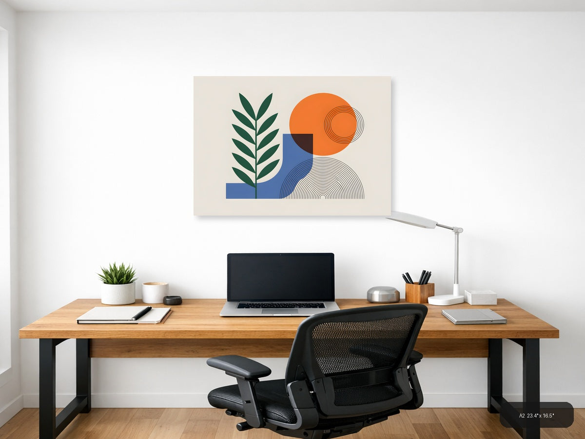 Abstract Botanical Line Art with Geometric Shapes Wall Art — A2 / Office