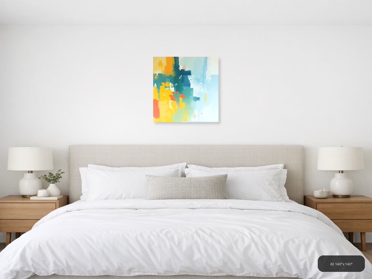 Abstract Colour Gradient Modern Yellow Blue Wall Art — A3 / Bedroom