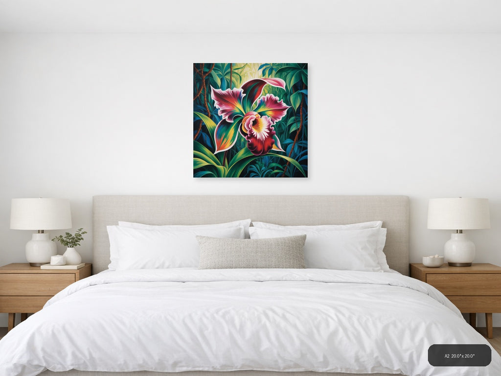 Vibrant Orchid Tropical Botanical Abstract Wall Art — A2 / Bedroom