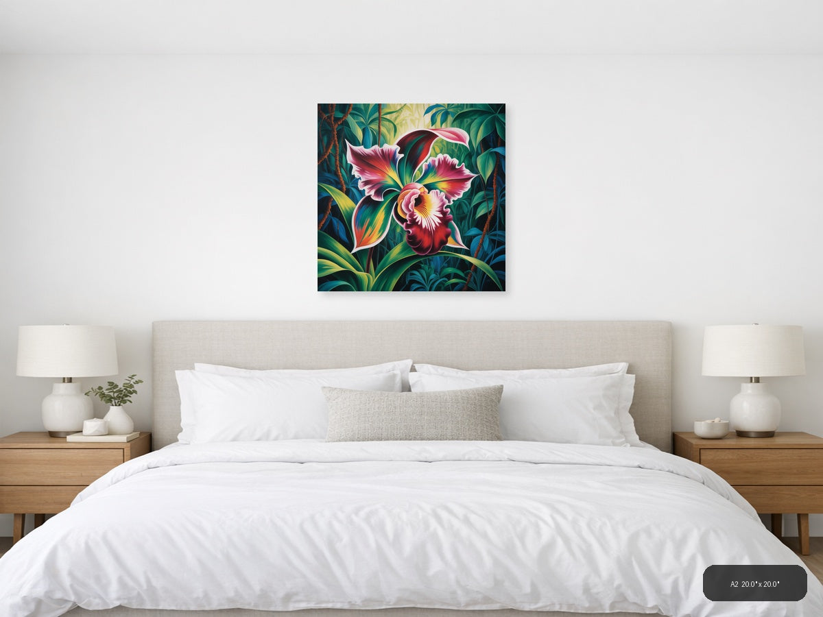 Vibrant Orchid Tropical Botanical Abstract Wall Art — A2 / Bedroom