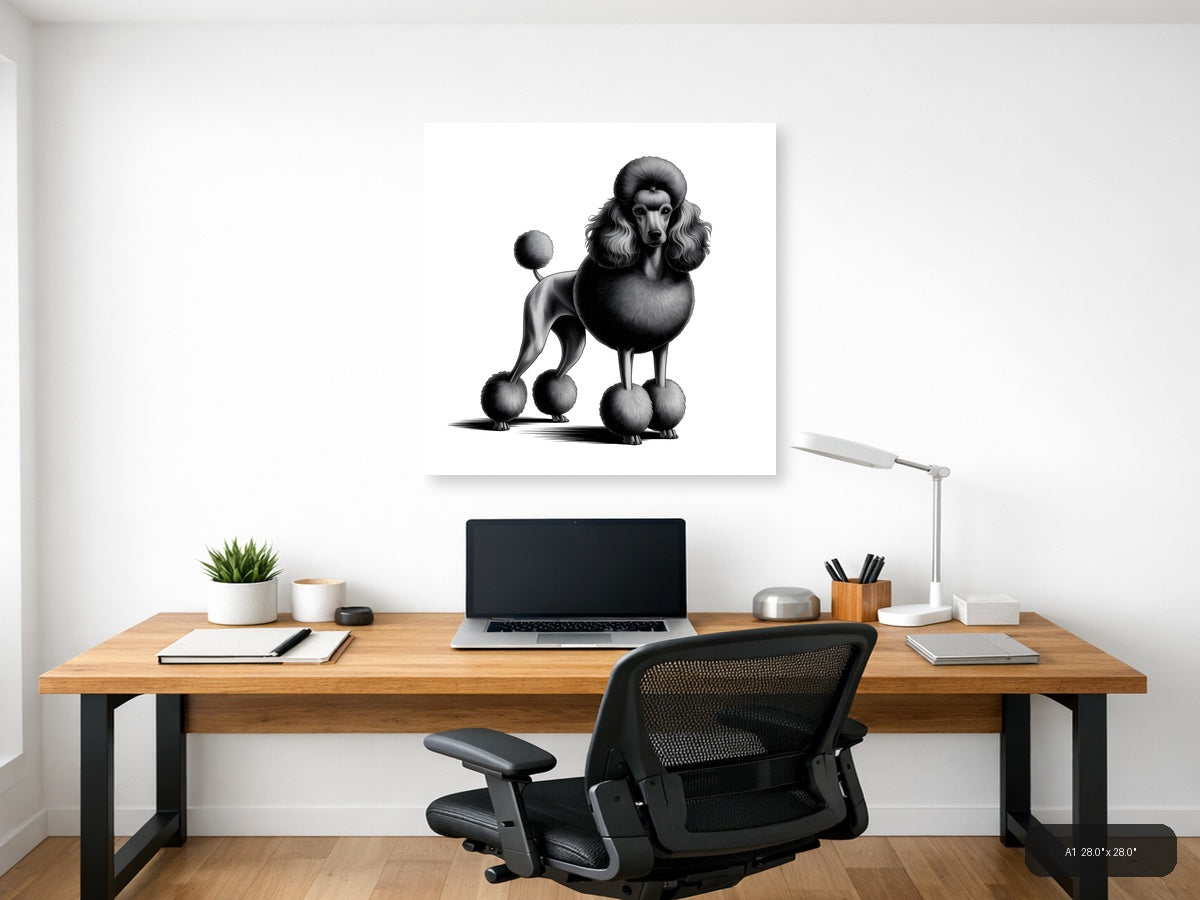 Standard Poodle Portrait Minimalist Black & White Wall Art — A1 / Office