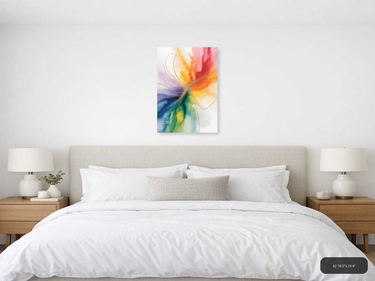 Rainbow Watercolor Flower Abstract Wall Art — A2 / Bedroom