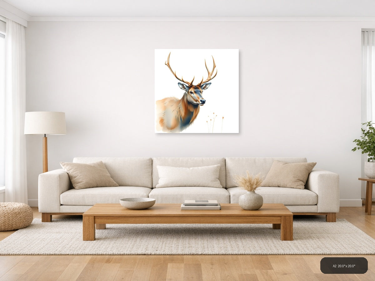 Majestic Deer with Antlers Watercolor Wall Art — A2 / Living Room