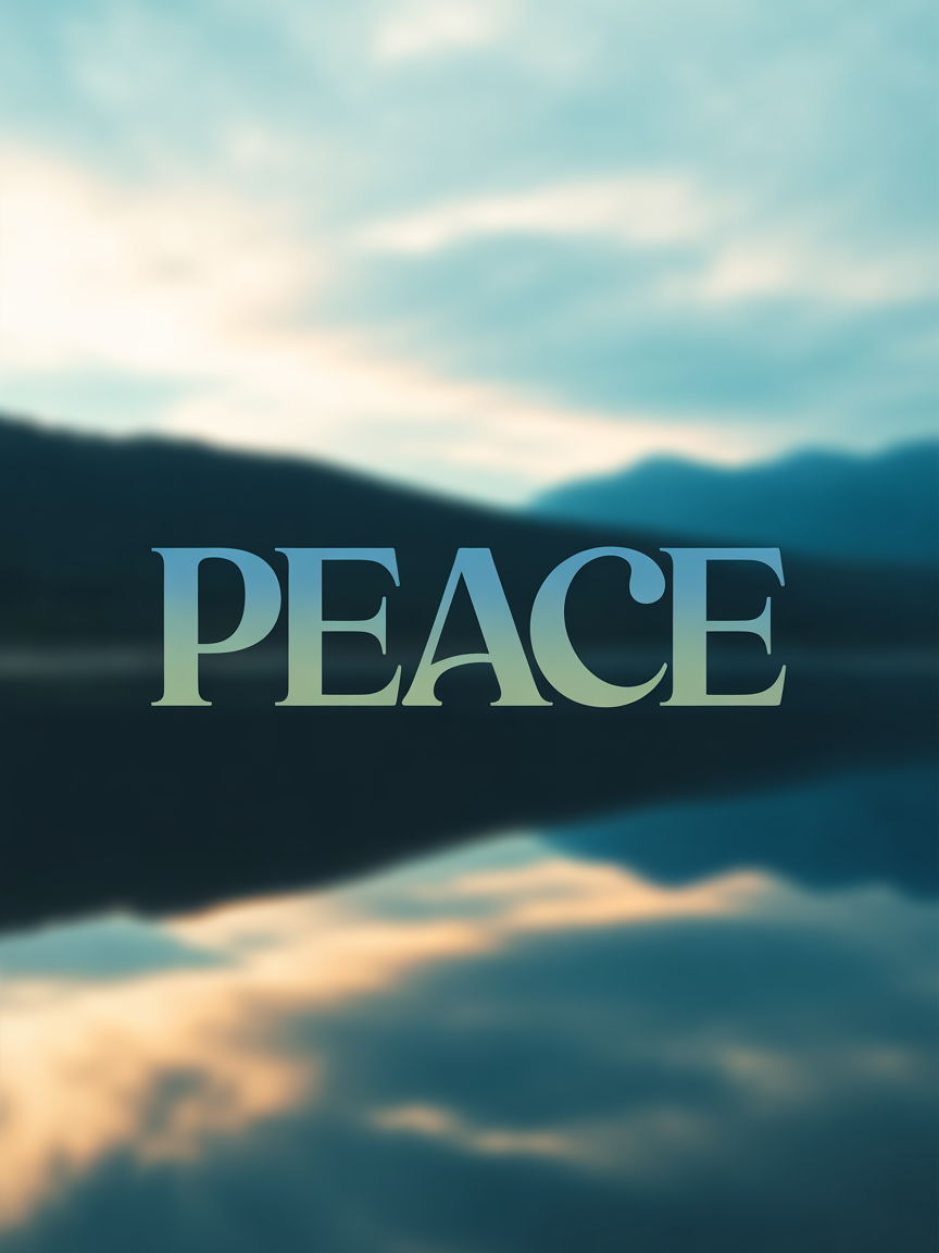 Peace Typography Mountain Lake Landscape Wall Art