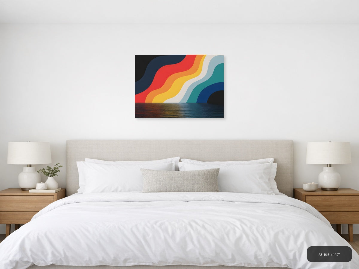 Colorful Wave Rainbow Stripes Photography Wall Art — A3 / Bedroom